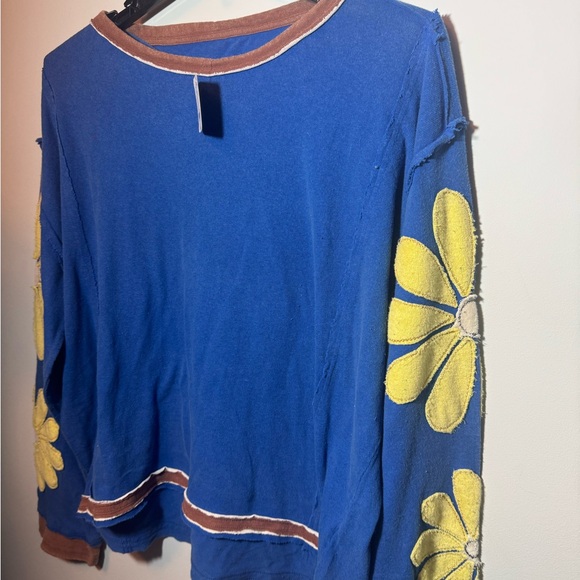 Free People Blue and Yellow Floral Long Sleeve Top - Picture 2 of 3
